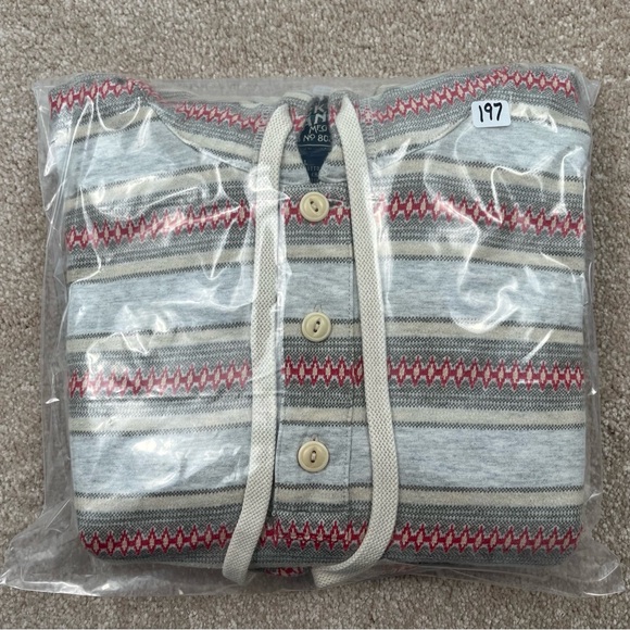 Lucky Brand Knit Wear Hoodie Large Gray & Red Stripe Pullover Casual Preppy Men - Picture 15 of 15